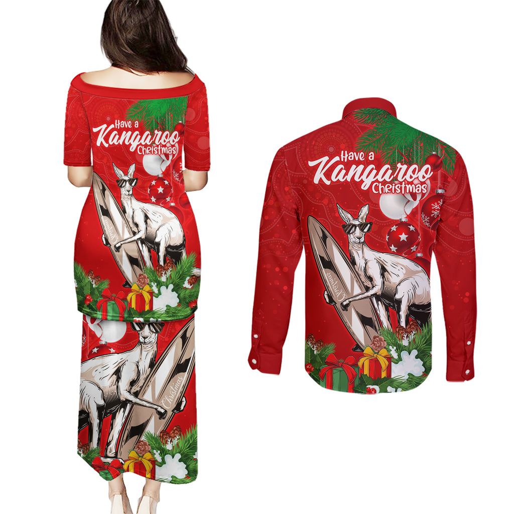kangaroo-lover-couples-matching-puletasi-dress-and-long-sleeve-button-shirt-australia-merry-christmas-aboriginal
