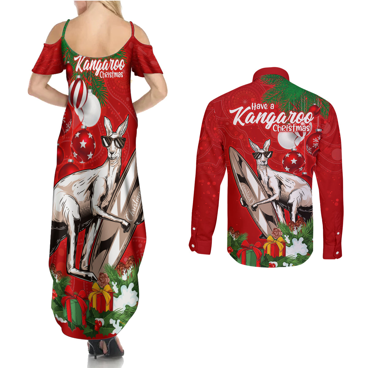 kangaroo-lover-couples-matching-summer-maxi-dress-and-long-sleeve-button-shirt-australia-merry-christmas-aboriginal