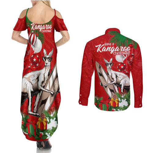 kangaroo-lover-couples-matching-summer-maxi-dress-and-long-sleeve-button-shirt-australia-merry-christmas-aboriginal