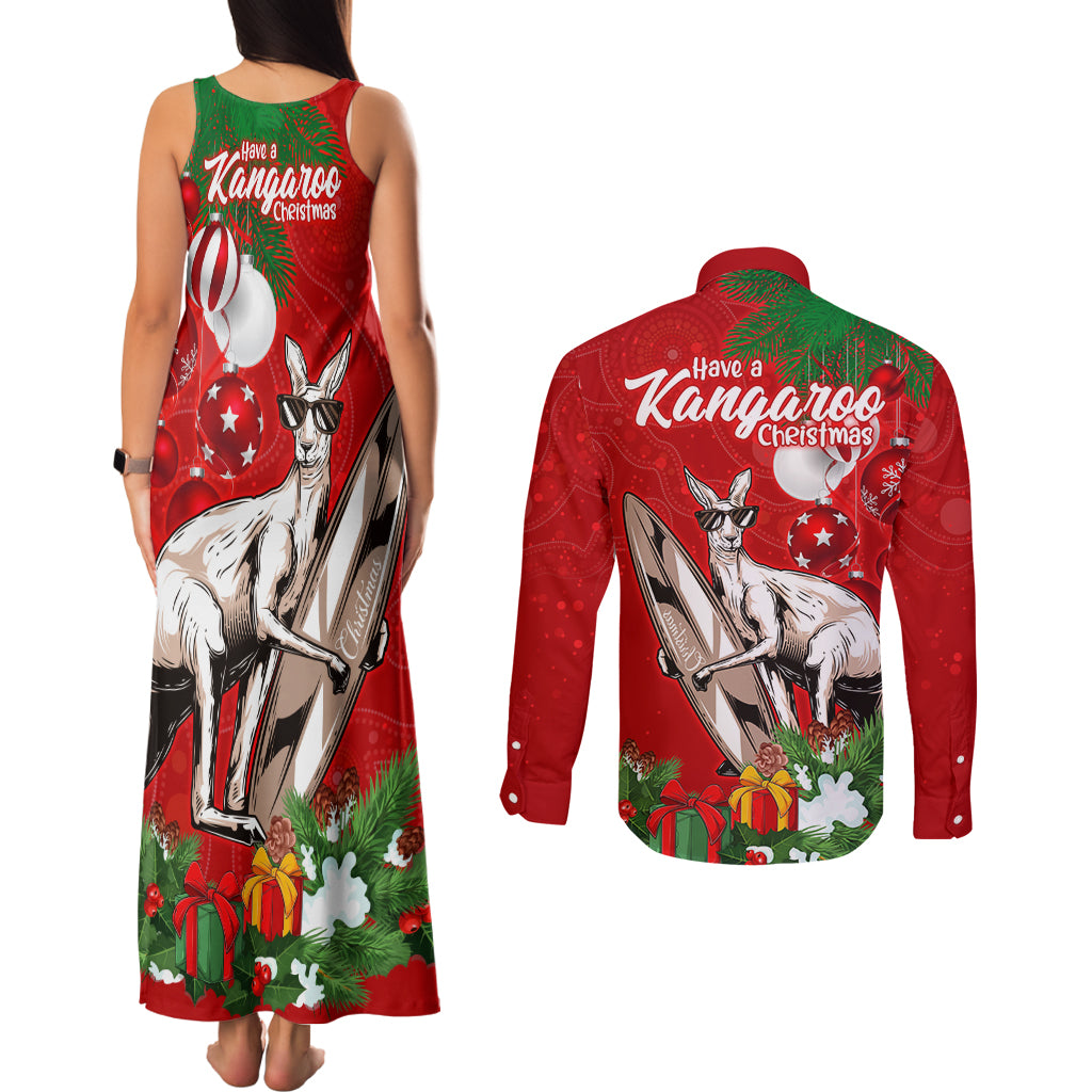 kangaroo-lover-couples-matching-tank-maxi-dress-and-long-sleeve-button-shirt-australia-merry-christmas-aboriginal