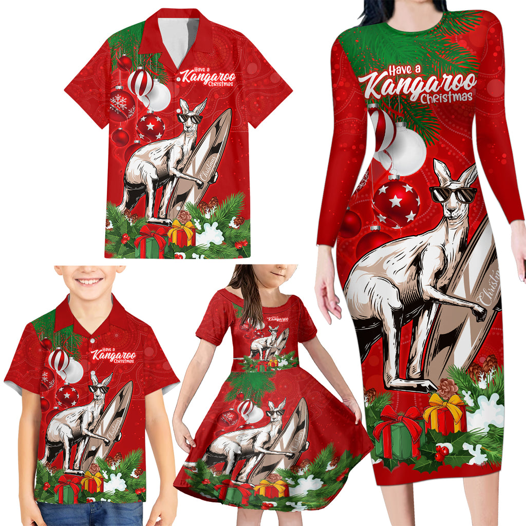kangaroo-lover-family-matching-long-sleeve-bodycon-dress-and-hawaiian-shirt-australia-merry-christmas-aboriginal