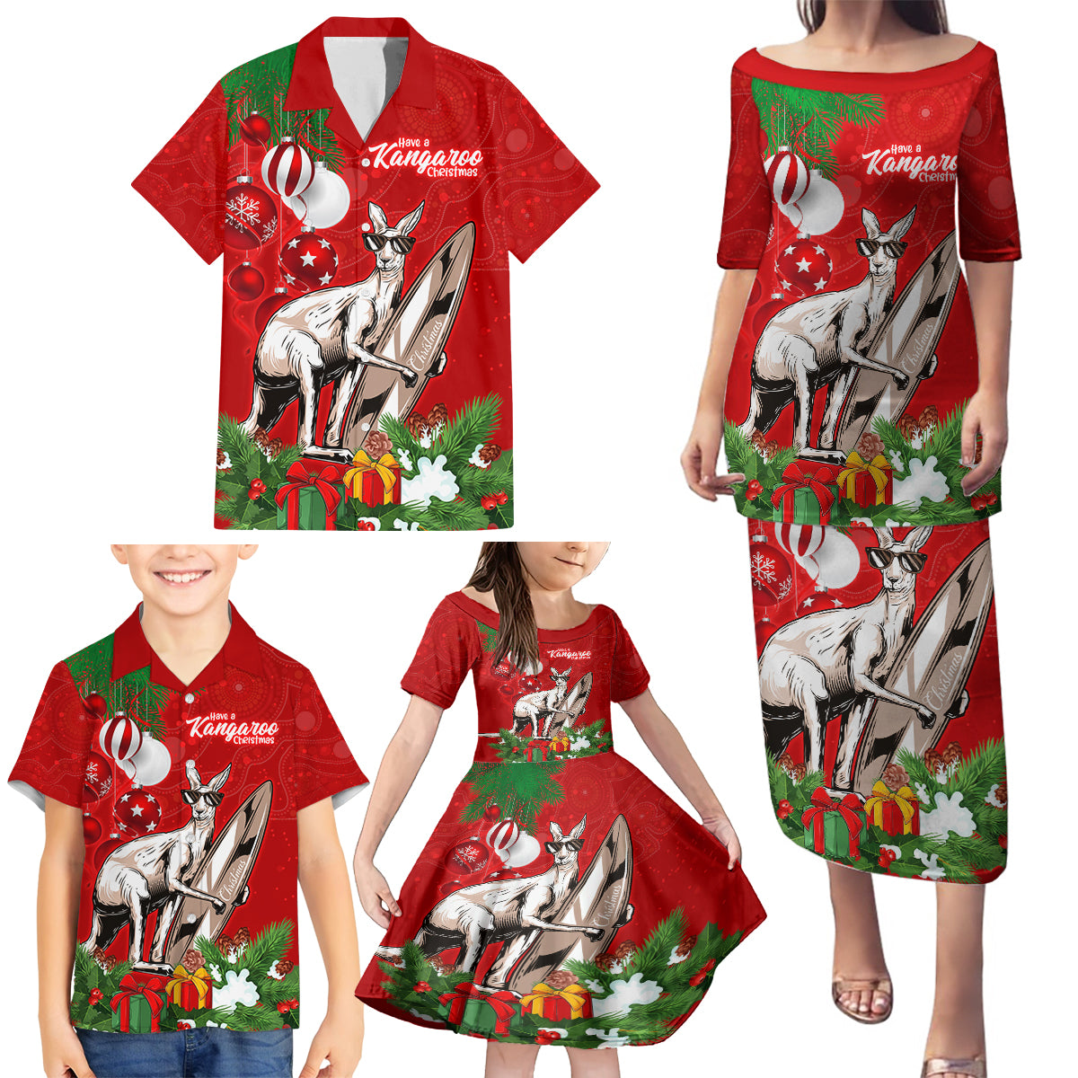 kangaroo-lover-family-matching-puletasi-dress-and-hawaiian-shirt-australia-merry-christmas-aboriginal