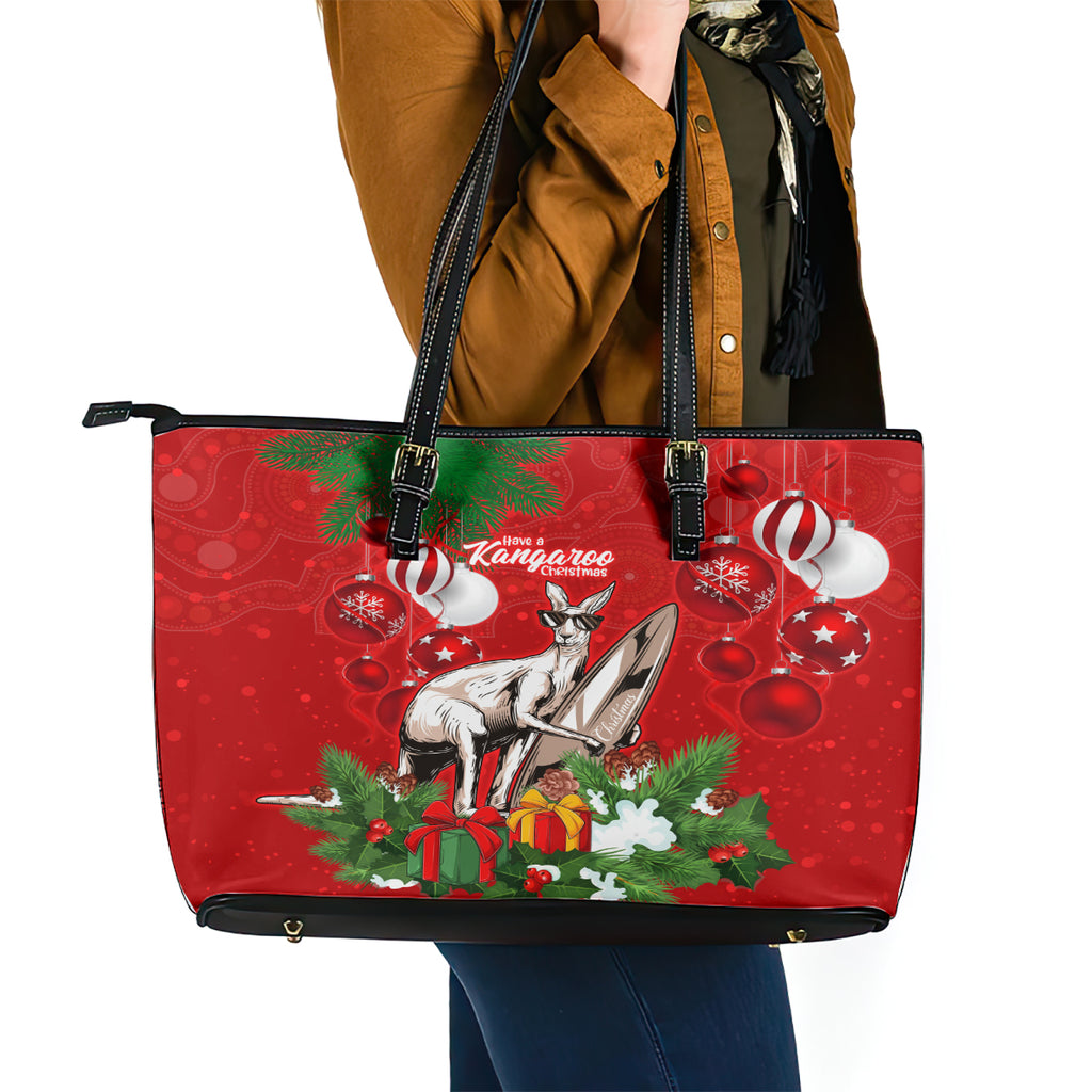 kangaroo-lover-leather-tote-bag-australia-merry-christmas-aboriginal