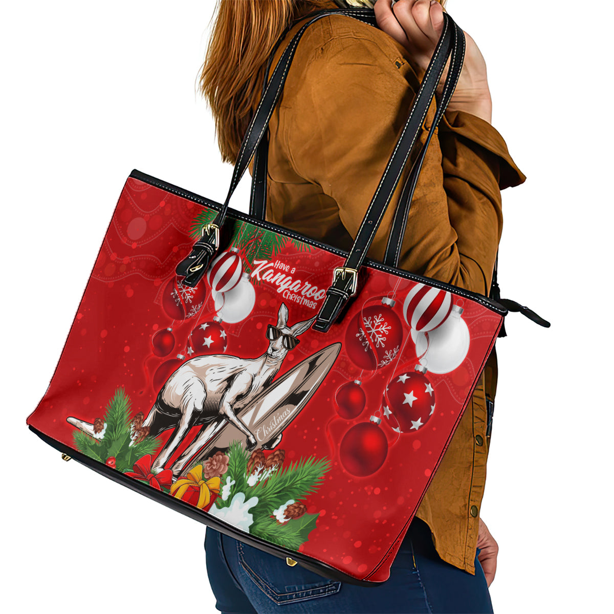kangaroo-lover-leather-tote-bag-australia-merry-christmas-aboriginal
