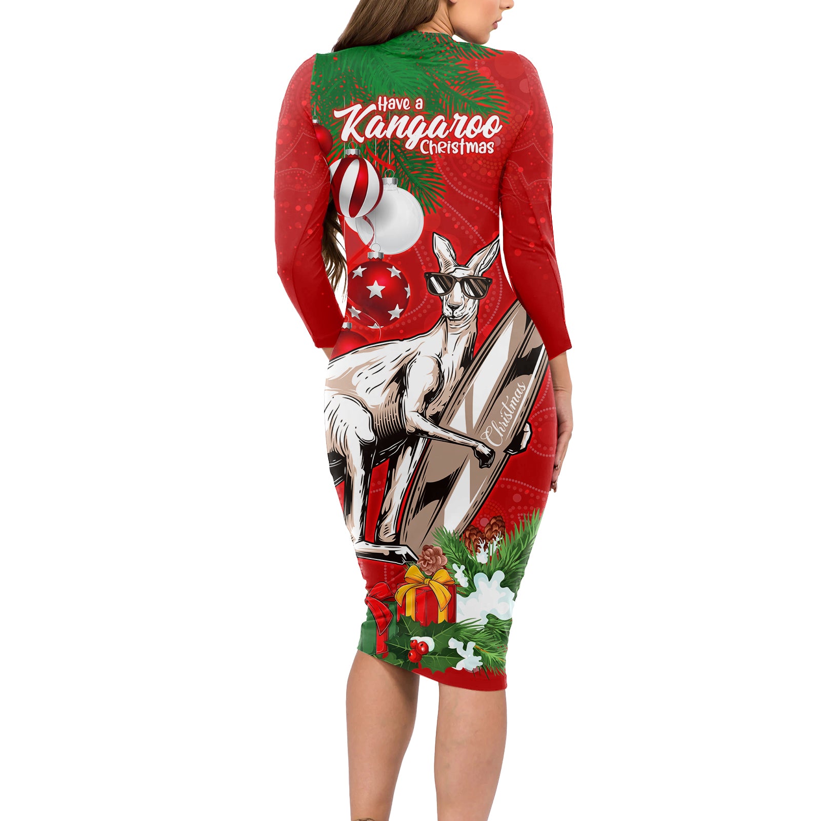 kangaroo-lover-long-sleeve-bodycon-dress-australia-merry-christmas-aboriginal
