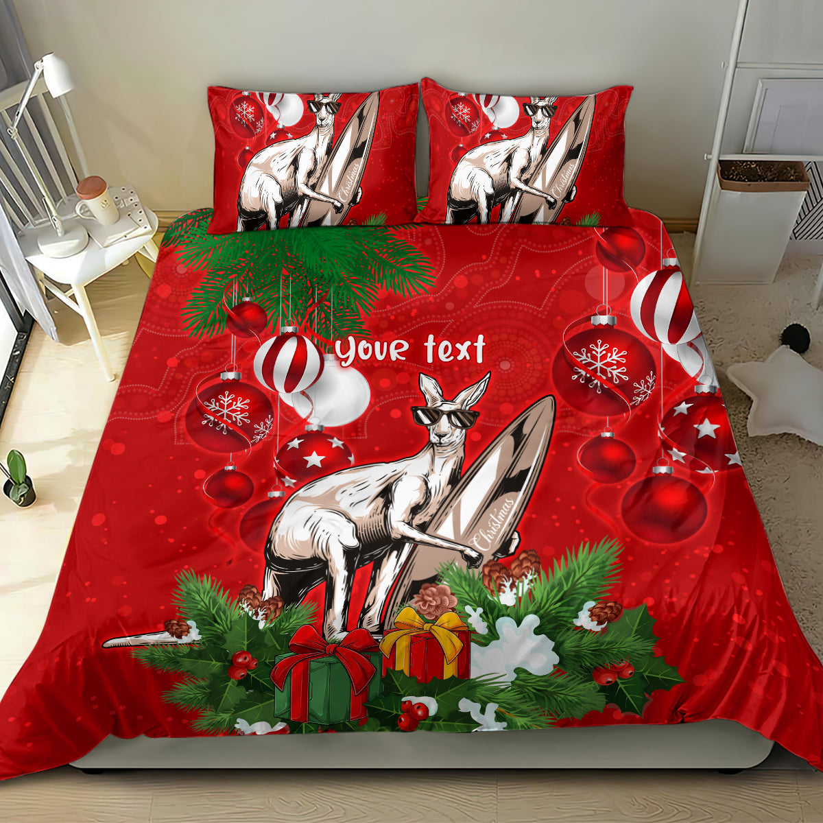 personalised-kangaroo-lover-bedding-set-australia-merry-christmas-aboriginal