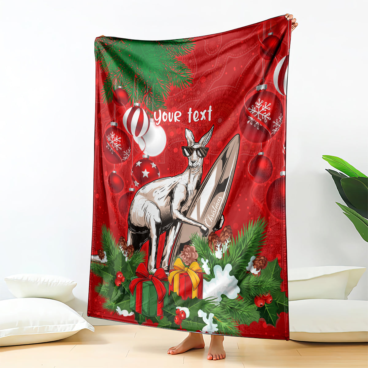 personalised-kangaroo-lover-blanket-australia-merry-christmas-aboriginal