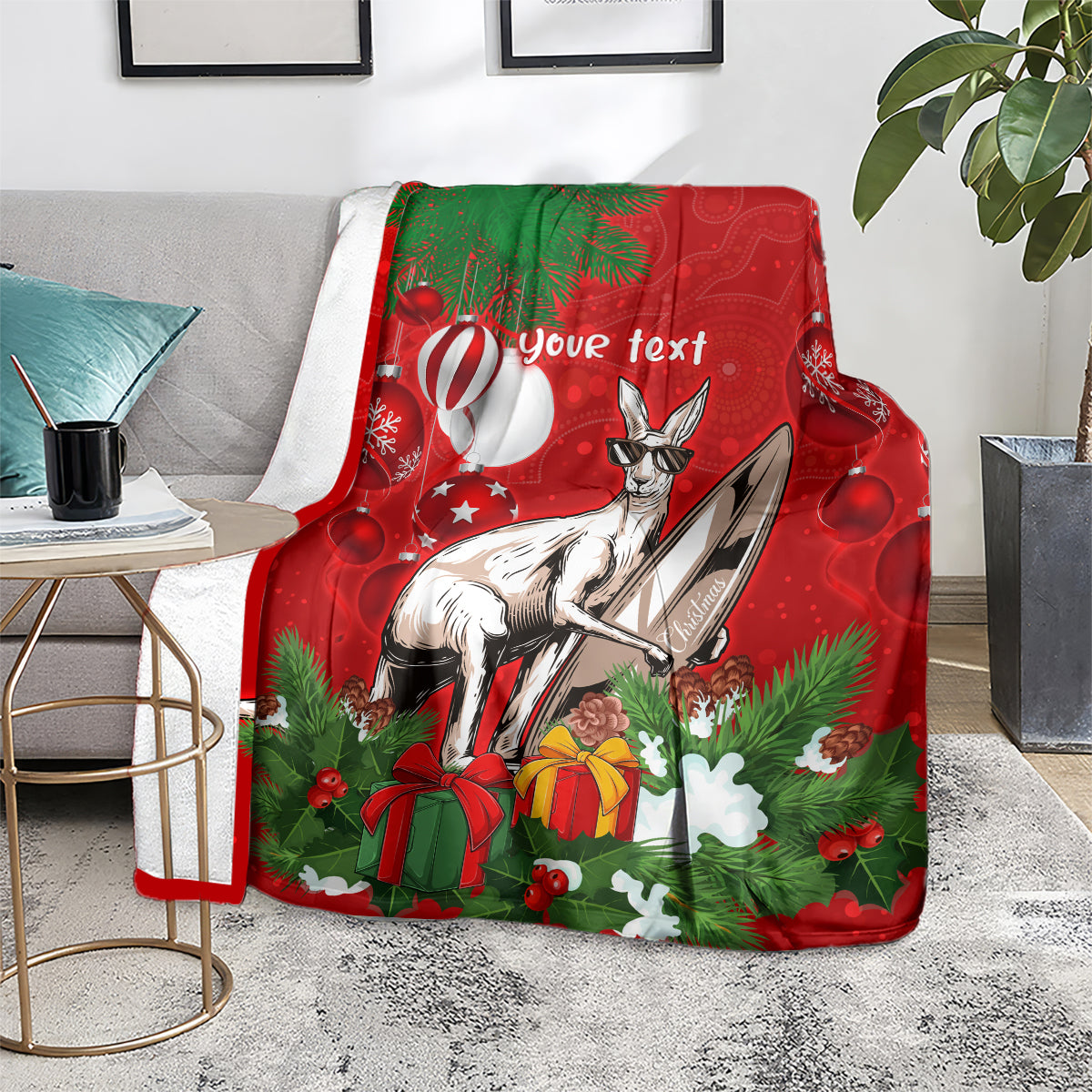 personalised-kangaroo-lover-blanket-australia-merry-christmas-aboriginal
