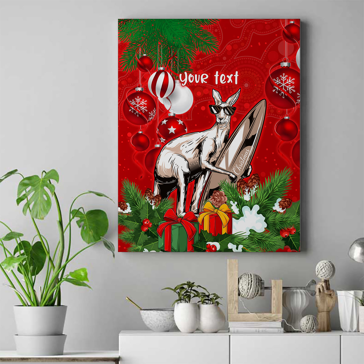 personalised-kangaroo-lover-canvas-wall-art-australia-merry-christmas-aboriginal