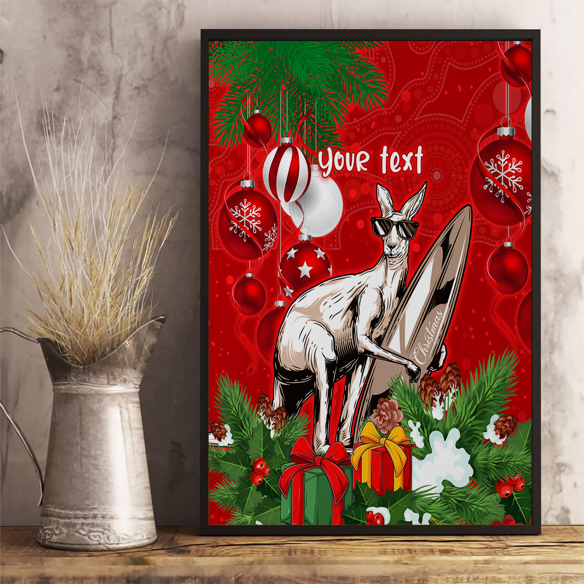 personalised-kangaroo-lover-canvas-wall-art-australia-merry-christmas-aboriginal