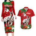 personalised-kangaroo-lover-couples-matching-long-sleeve-bodycon-dress-and-hawaiian-shirt-australia-merry-christmas-aboriginal