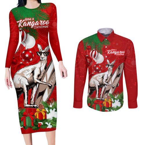 personalised-kangaroo-lover-couples-matching-long-sleeve-bodycon-dress-and-long-sleeve-button-shirt-australia-merry-christmas-aboriginal
