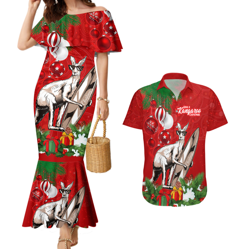 personalised-kangaroo-lover-couples-matching-mermaid-dress-and-hawaiian-shirt-australia-merry-christmas-aboriginal