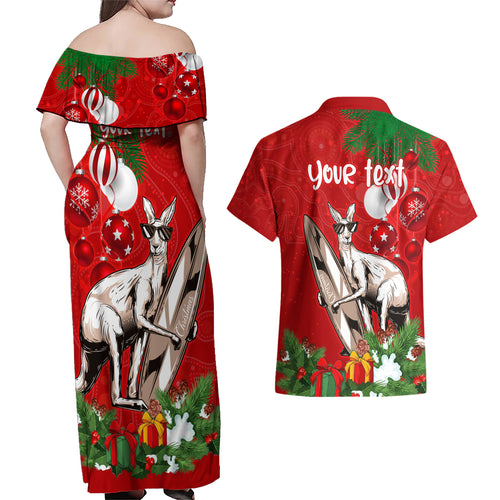 personalised-kangaroo-lover-couples-matching-off-shoulder-maxi-dress-and-hawaiian-shirt-australia-merry-christmas-aboriginal