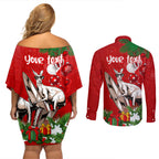 personalised-kangaroo-lover-couples-matching-off-shoulder-short-dress-and-long-sleeve-button-shirt-australia-merry-christmas-aboriginal