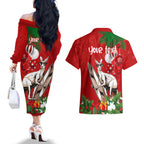 personalised-kangaroo-lover-couples-matching-off-the-shoulder-long-sleeve-dress-and-hawaiian-shirt-australia-merry-christmas-aboriginal