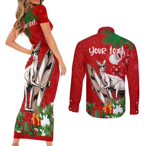 personalised-kangaroo-lover-couples-matching-short-sleeve-bodycon-dress-and-long-sleeve-button-shirt-australia-merry-christmas-aboriginal