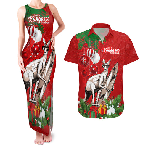 personalised-kangaroo-lover-couples-matching-tank-maxi-dress-and-hawaiian-shirt-australia-merry-christmas-aboriginal