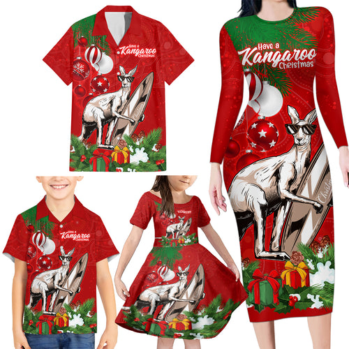 personalised-kangaroo-lover-family-matching-long-sleeve-bodycon-dress-and-hawaiian-shirt-australia-merry-christmas-aboriginal