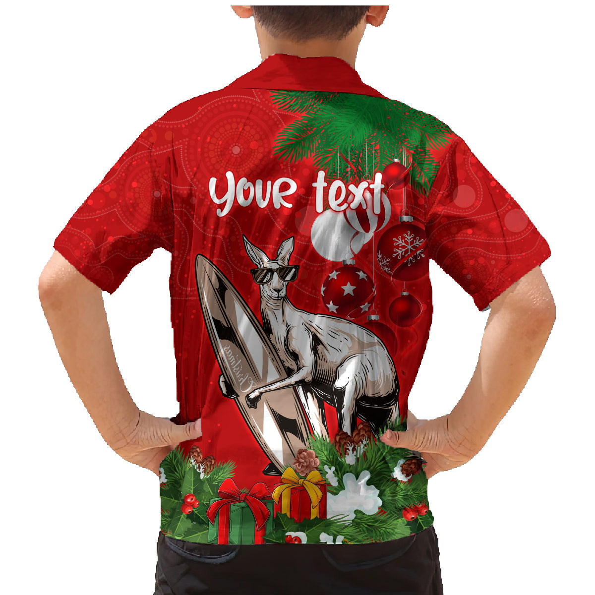 personalised-kangaroo-lover-family-matching-mermaid-dress-and-hawaiian-shirt-australia-merry-christmas-aboriginal