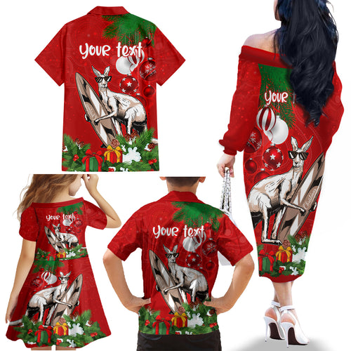 personalised-kangaroo-lover-family-matching-off-shoulder-long-sleeve-dress-and-hawaiian-shirt-australia-merry-christmas-aboriginal