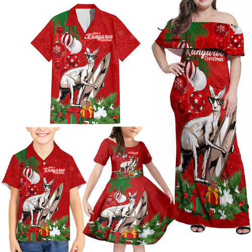 personalised-kangaroo-lover-family-matching-off-shoulder-maxi-dress-and-hawaiian-shirt-australia-merry-christmas-aboriginal