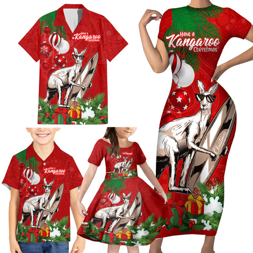 personalised-kangaroo-lover-family-matching-short-sleeve-bodycon-dress-and-hawaiian-shirt-australia-merry-christmas-aboriginal