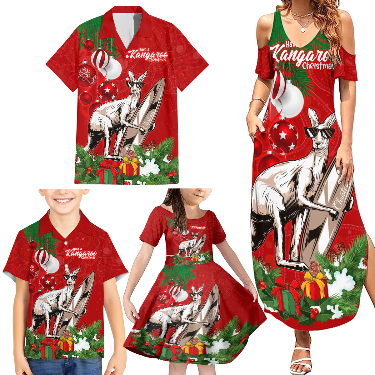 personalised-kangaroo-lover-family-matching-summer-maxi-dress-and-hawaiian-shirt-australia-merry-christmas-aboriginal
