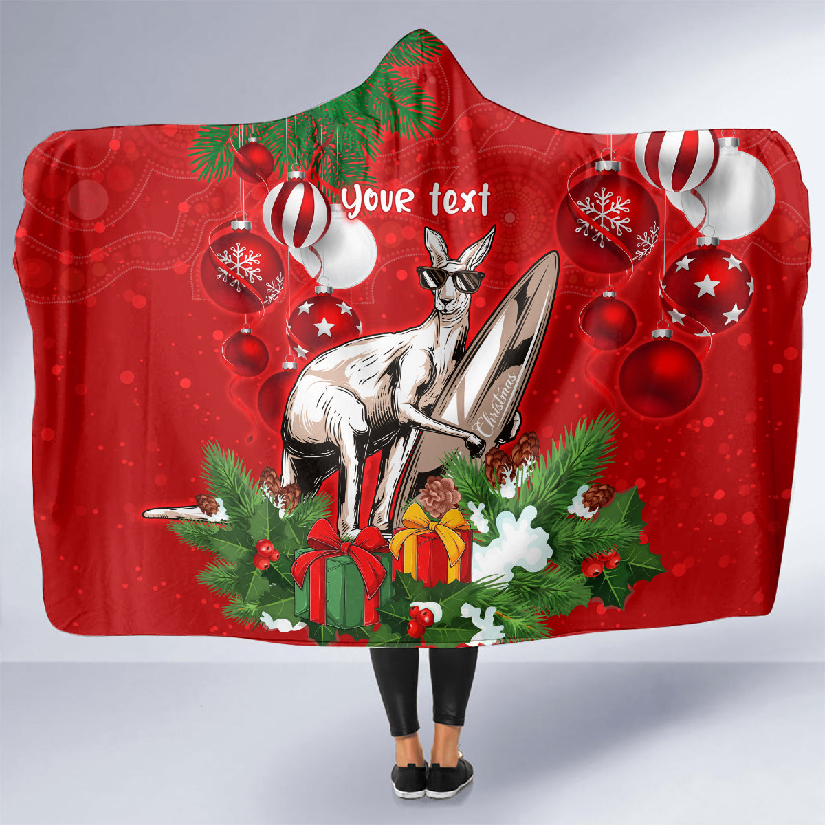 personalised-kangaroo-lover-hooded-blanket-australia-merry-christmas-aboriginal