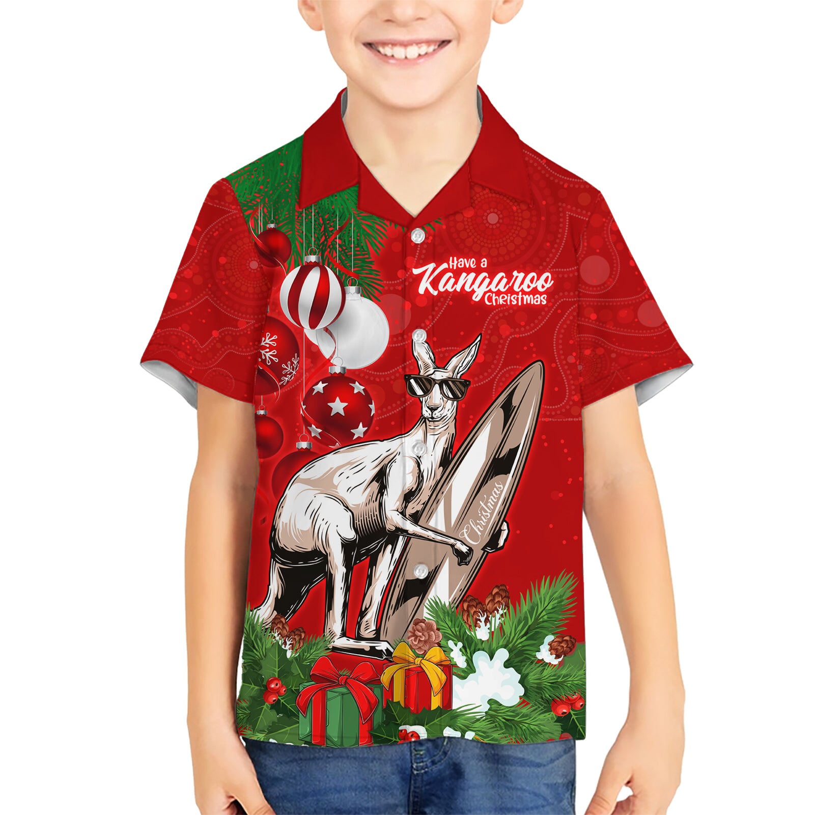 personalised-kangaroo-lover-kid-hawaiian-shirt-australia-merry-christmas-aboriginal