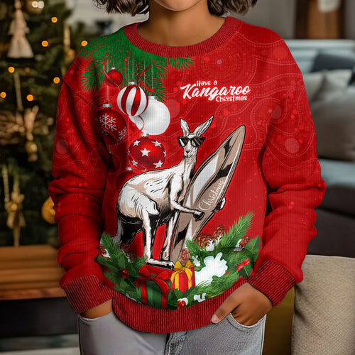 personalised-kangaroo-lover-kid-ugly-christmas-sweater-australia-merry-christmas-aboriginal