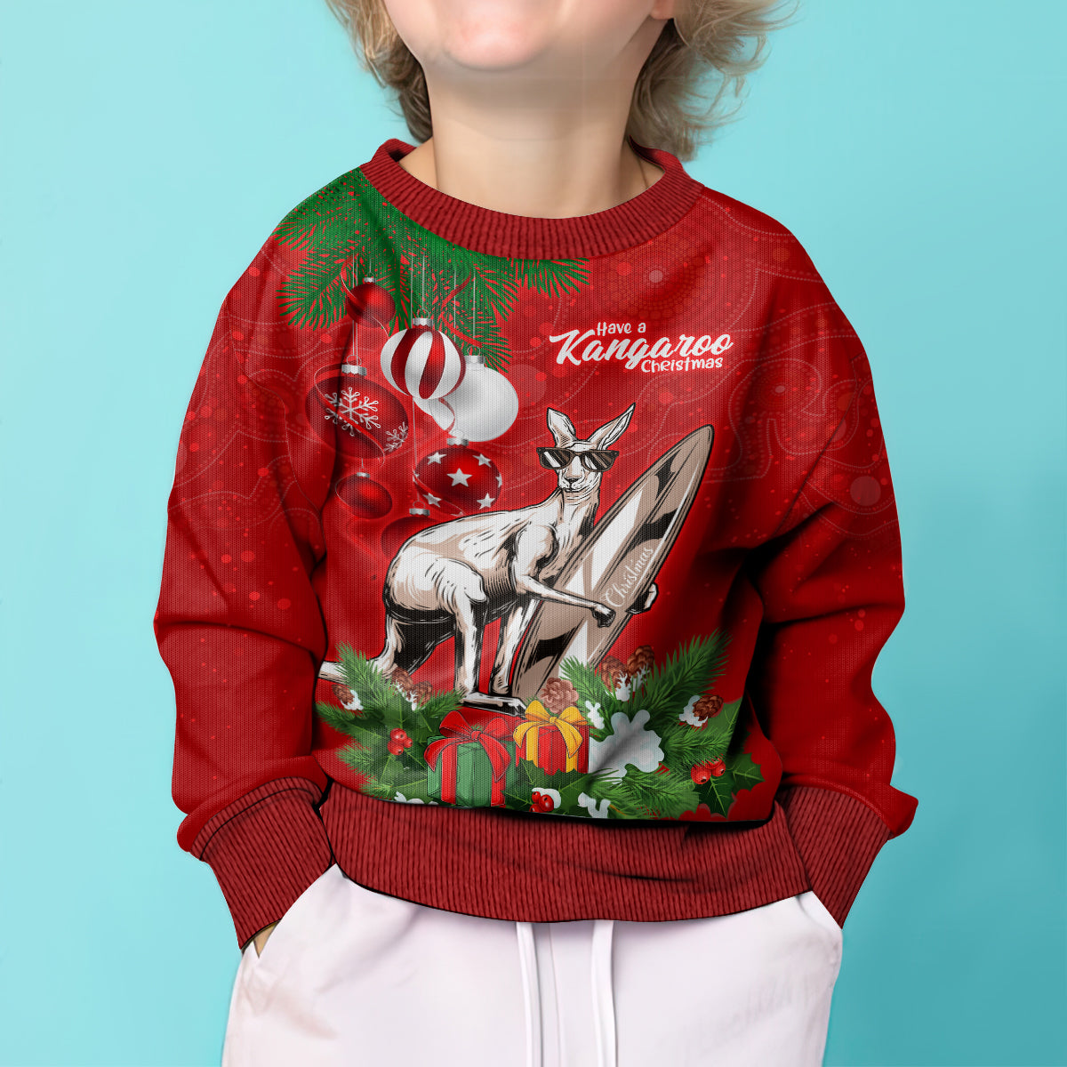 personalised-kangaroo-lover-kid-ugly-christmas-sweater-australia-merry-christmas-aboriginal