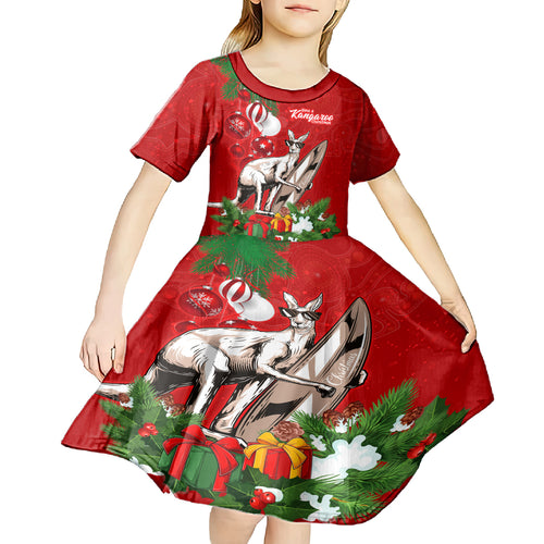 personalised-kangaroo-lover-kid-short-sleeve-dress-australia-merry-christmas-aboriginal
