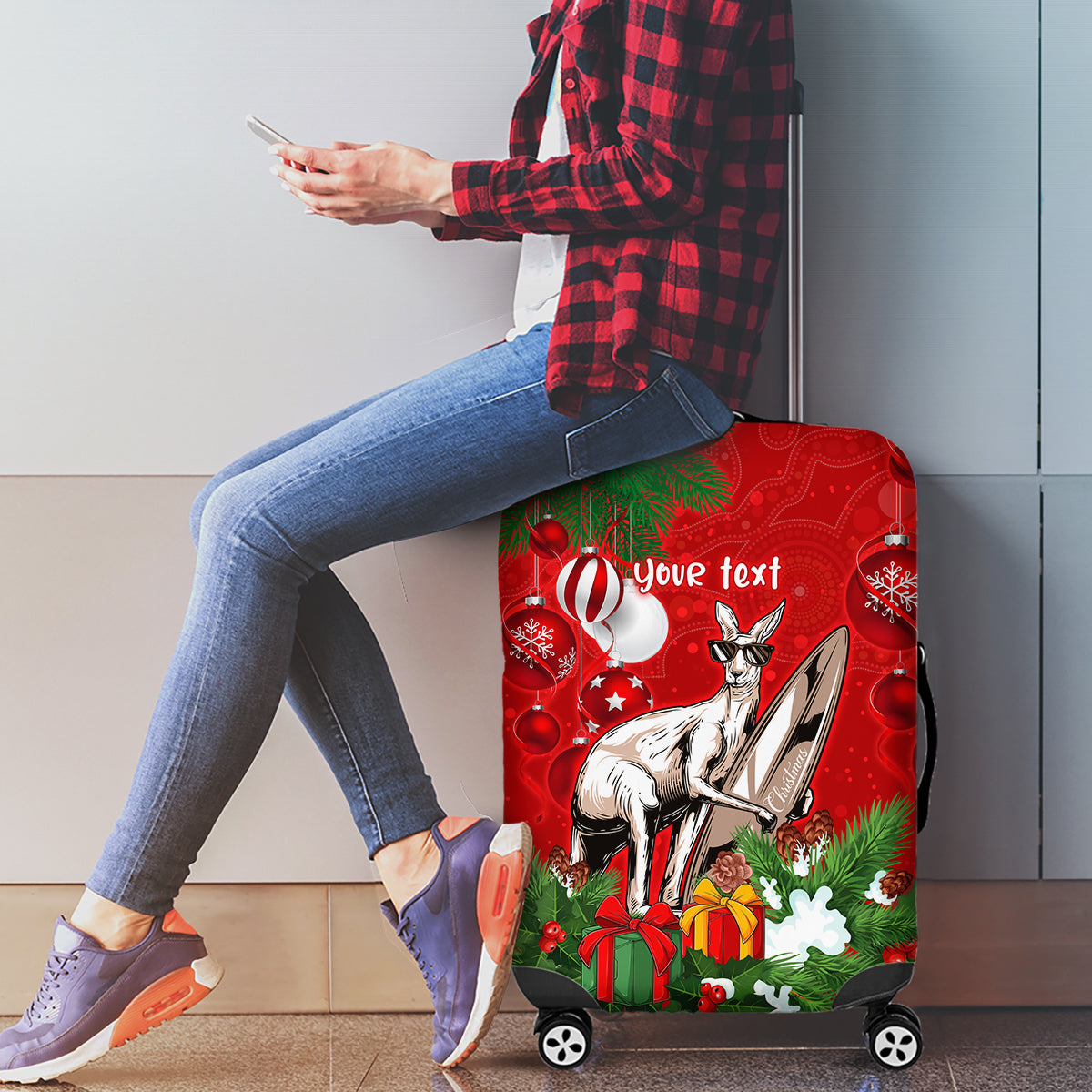 personalised-kangaroo-lover-luggage-cover-australia-merry-christmas-aboriginal