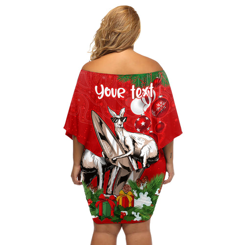 personalised-kangaroo-lover-off-shoulder-short-dress-australia-merry-christmas-aboriginal
