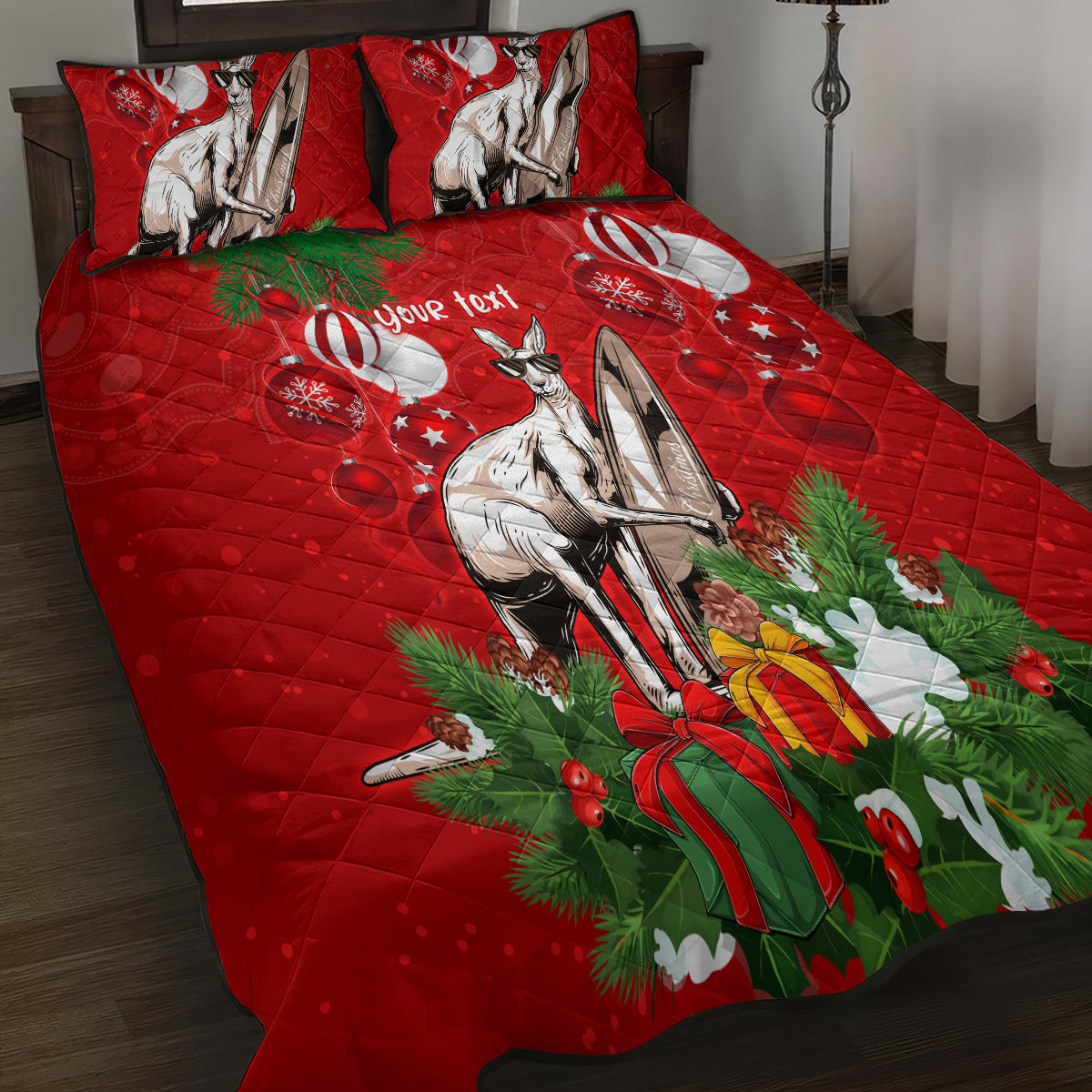 personalised-kangaroo-lover-quilt-bed-set-australia-merry-christmas-aboriginal