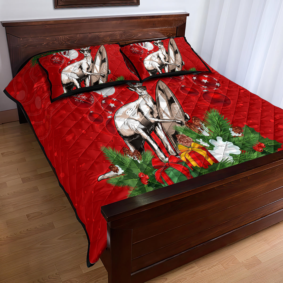 personalised-kangaroo-lover-quilt-bed-set-australia-merry-christmas-aboriginal