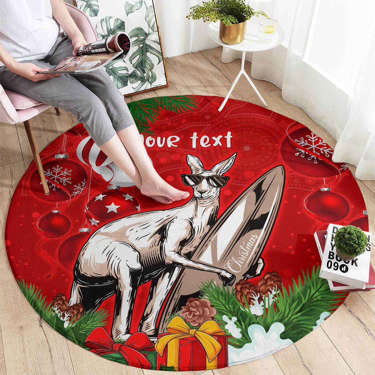personalised-kangaroo-lover-round-carpet-australia-merry-christmas-aboriginal