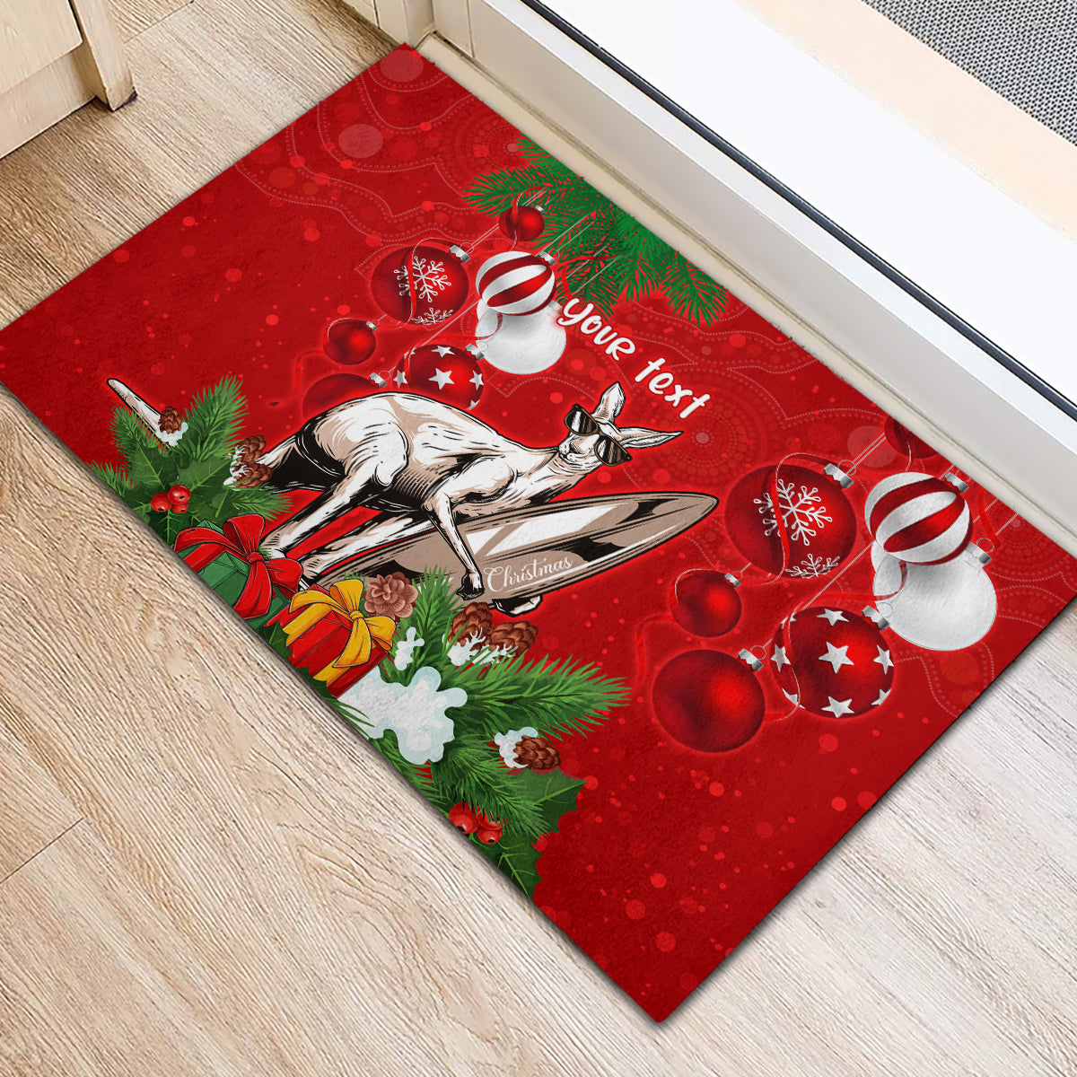 personalised-kangaroo-lover-rubber-doormat-australia-merry-christmas-aboriginal