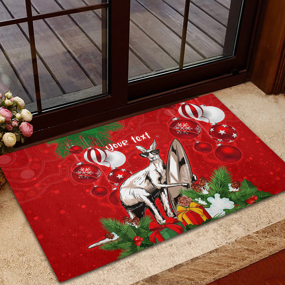 personalised-kangaroo-lover-rubber-doormat-australia-merry-christmas-aboriginal