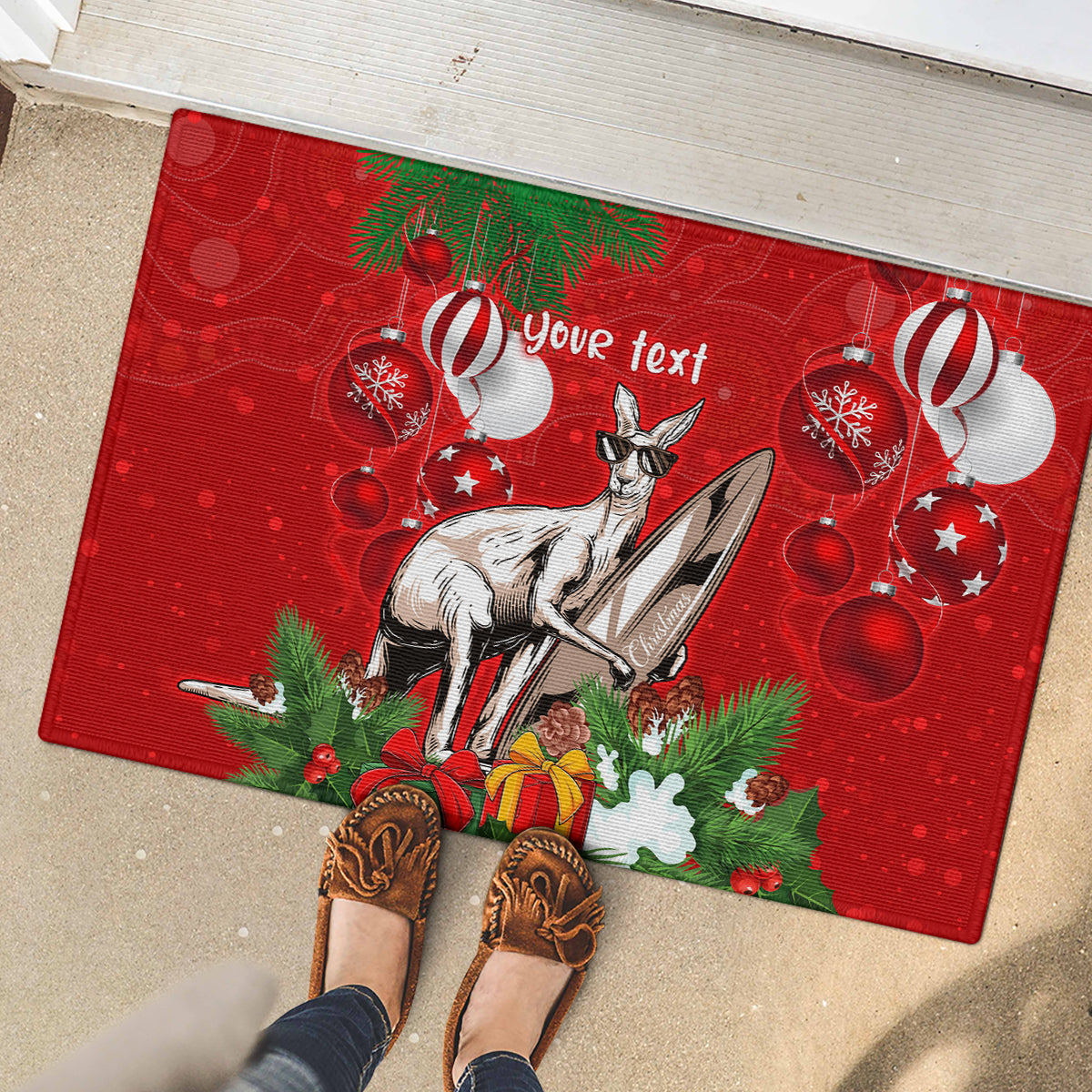 personalised-kangaroo-lover-rubber-doormat-australia-merry-christmas-aboriginal