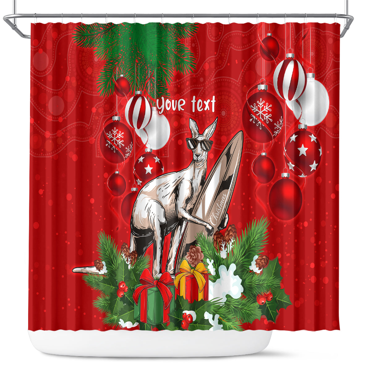 personalised-kangaroo-lover-shower-curtain-australia-merry-christmas-aboriginal