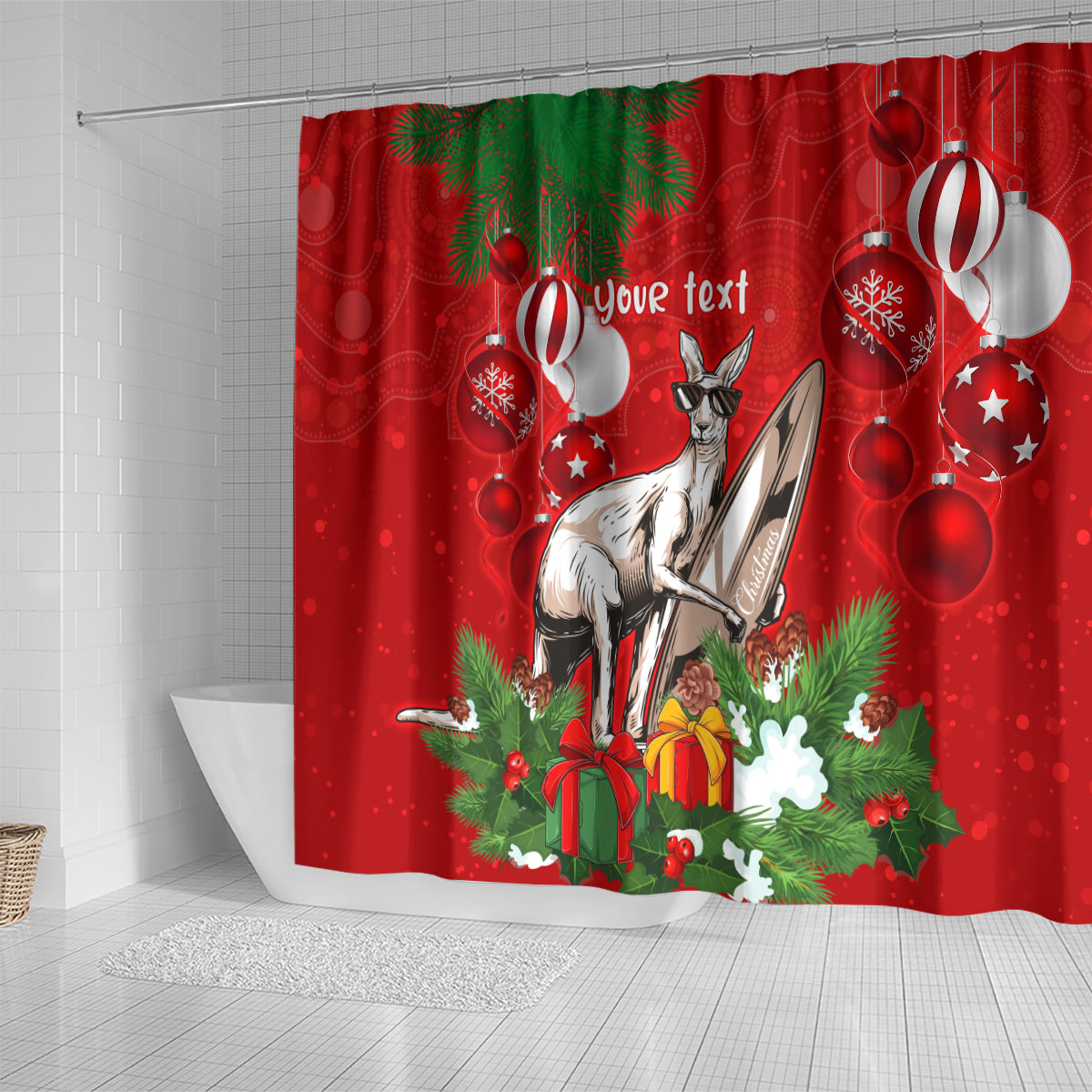 personalised-kangaroo-lover-shower-curtain-australia-merry-christmas-aboriginal