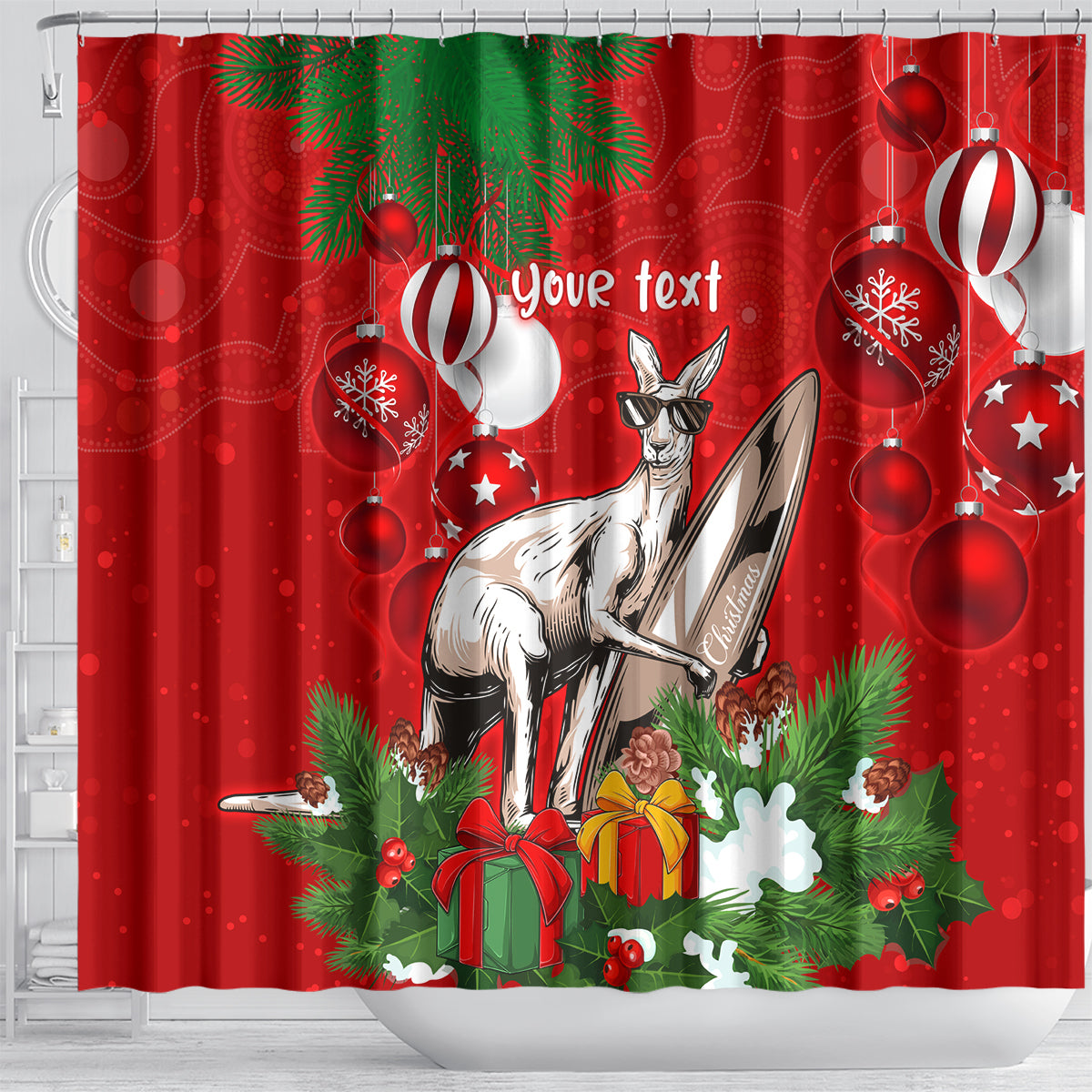 personalised-kangaroo-lover-shower-curtain-australia-merry-christmas-aboriginal
