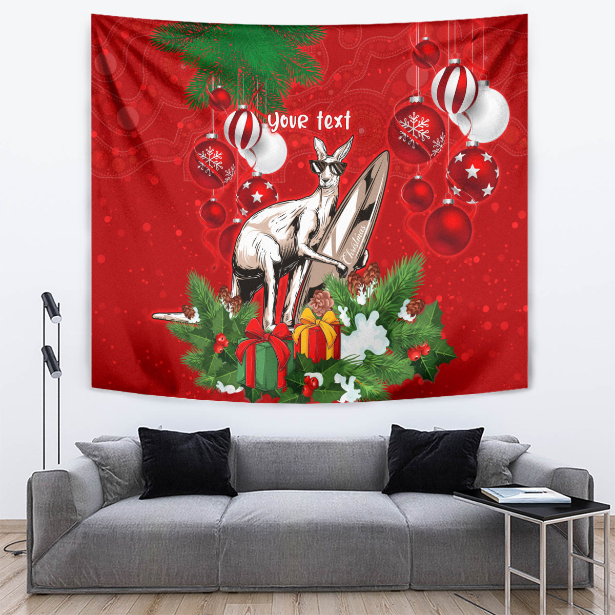 personalised-kangaroo-lover-tapestry-australia-merry-christmas-aboriginal