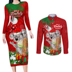 koala-lover-couples-matching-long-sleeve-bodycon-dress-and-long-sleeve-button-shirt-australia-merry-christmas-aboriginal
