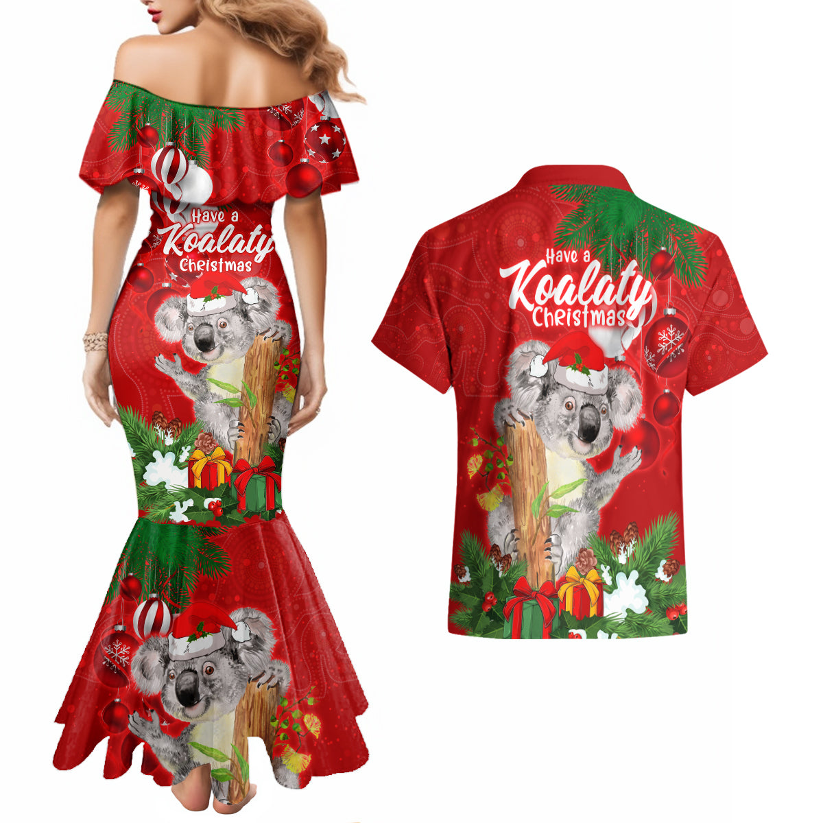koala-lover-couples-matching-mermaid-dress-and-hawaiian-shirt-australia-merry-christmas-aboriginal