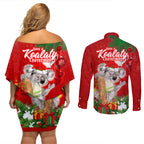 koala-lover-couples-matching-off-shoulder-short-dress-and-long-sleeve-button-shirt-australia-merry-christmas-aboriginal