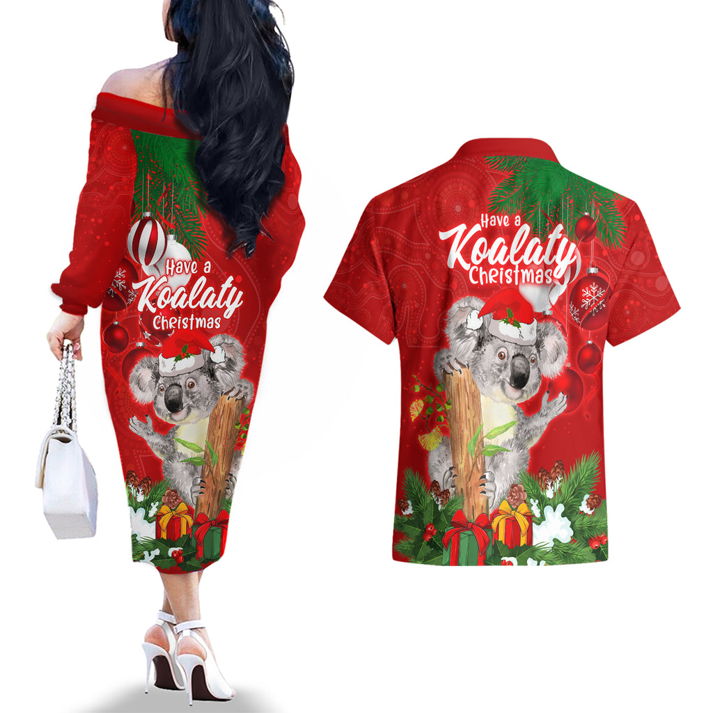 koala-lover-couples-matching-off-the-shoulder-long-sleeve-dress-and-hawaiian-shirt-australia-merry-christmas-aboriginal