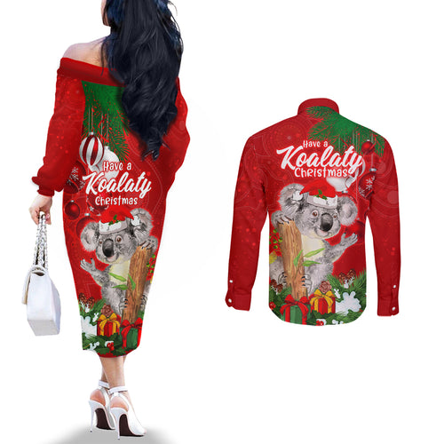 koala-lover-couples-matching-off-the-shoulder-long-sleeve-dress-and-long-sleeve-button-shirt-australia-merry-christmas-aboriginal